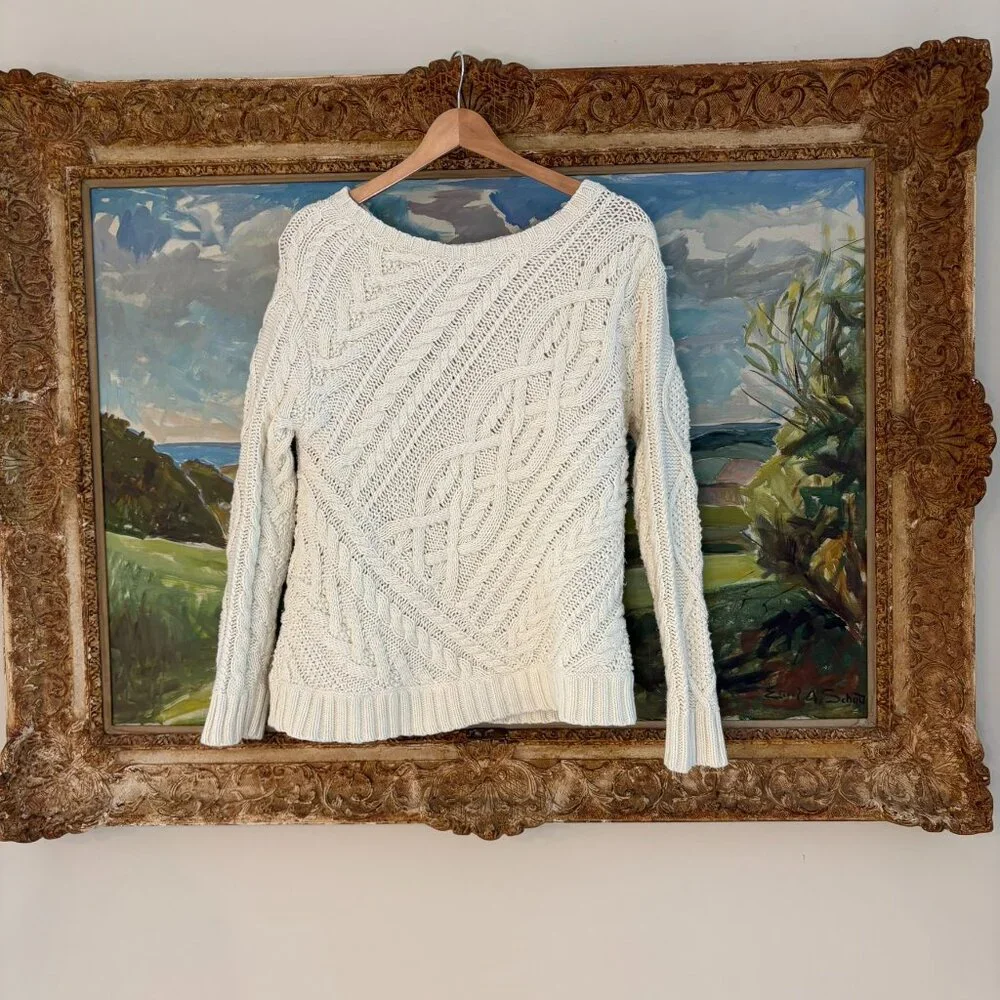 Polo Ralph Lauren Cream Cable Knit Cotton Sweater Womens Size M - Picture 6 of 7